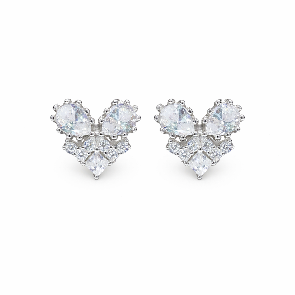 Crystal Bloom Heart Studs