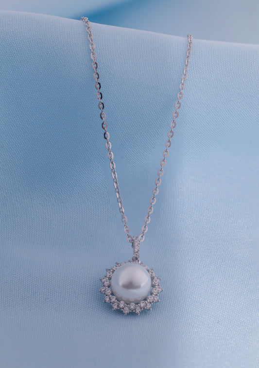 Snowfall Pearl Halo Pendant