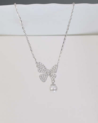 PearlFlutter Charm Butterfly Necklace