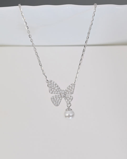 PearlFlutter Charm Butterfly Necklace