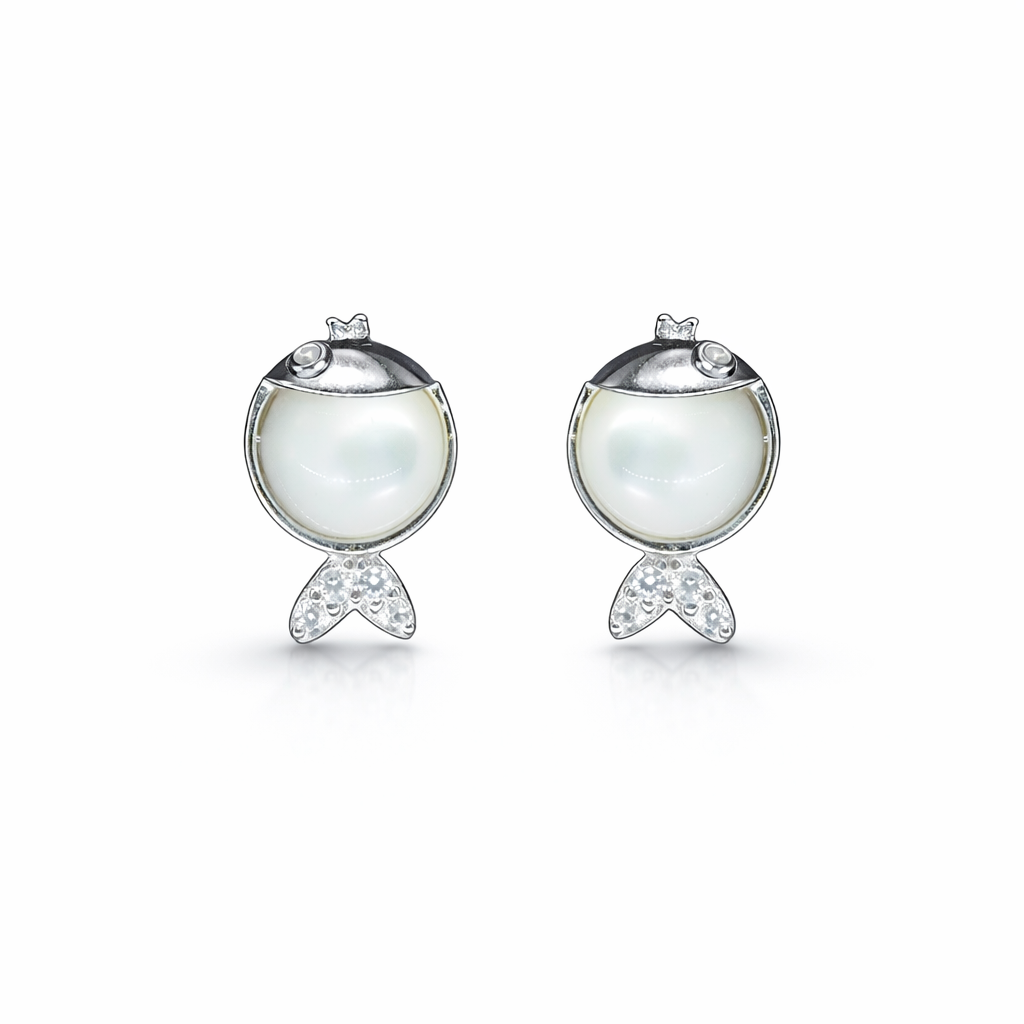 Little Pearl Fish Stud Earrings