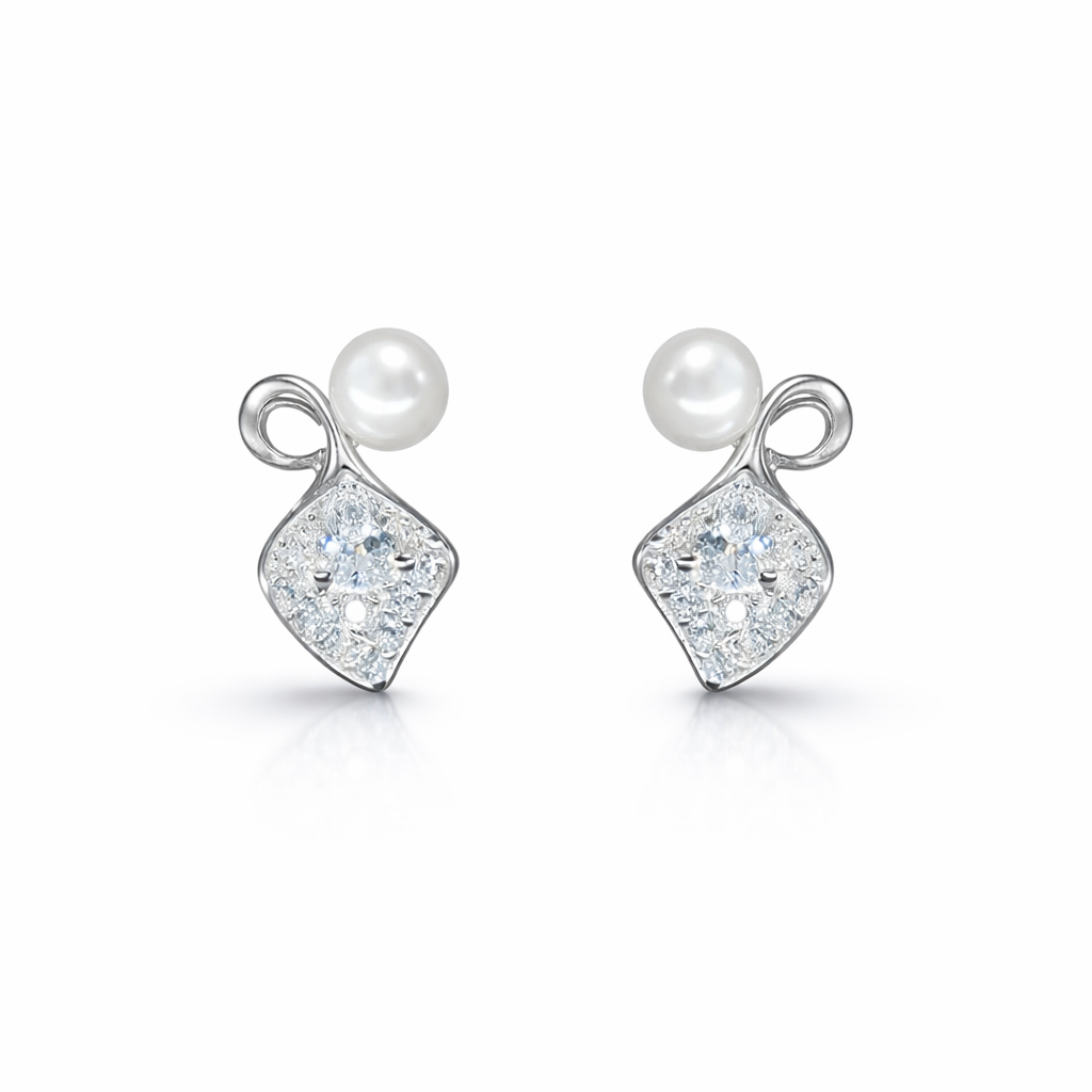 Pearl Leaf Spark Stud Earrings