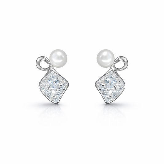 Pearl Leaf Spark Stud Earrings
